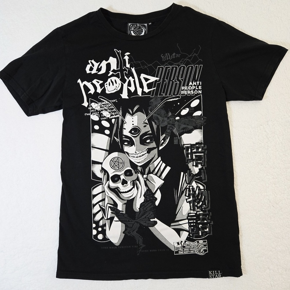 Killstar Anti People Person Short Sleeve Shirt Black Top Women's Size M